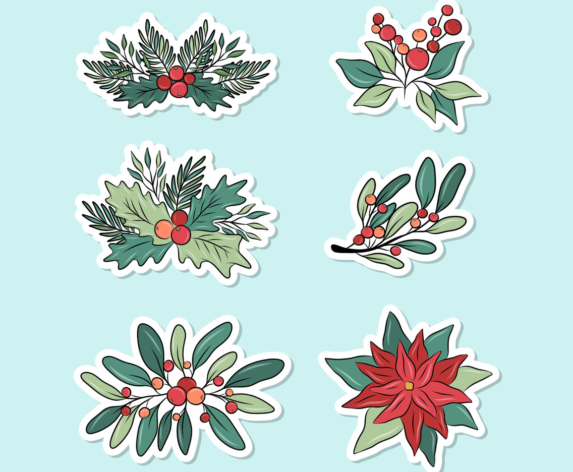 Nature Winter Floral  Hand Drawn Sticker Collection