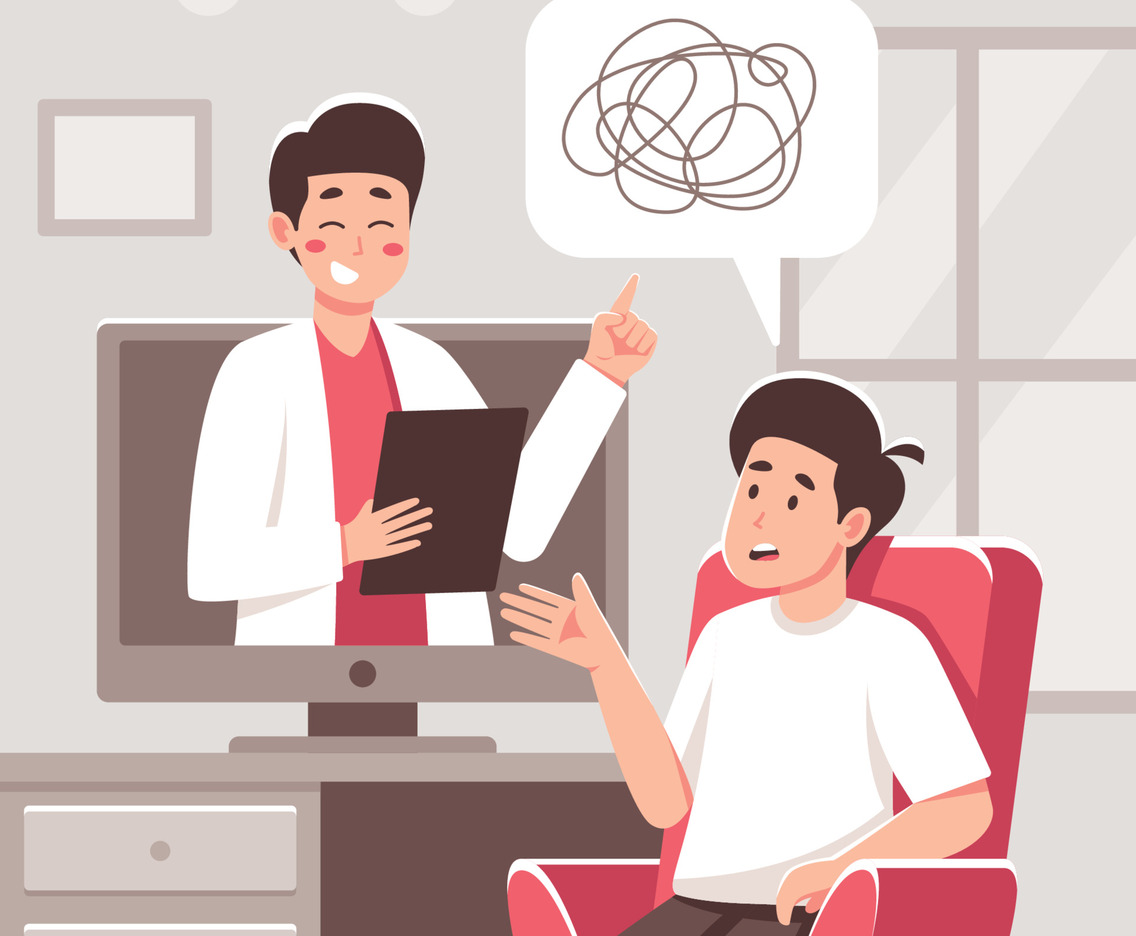 A Man Having an Online Counseling for Mental Health