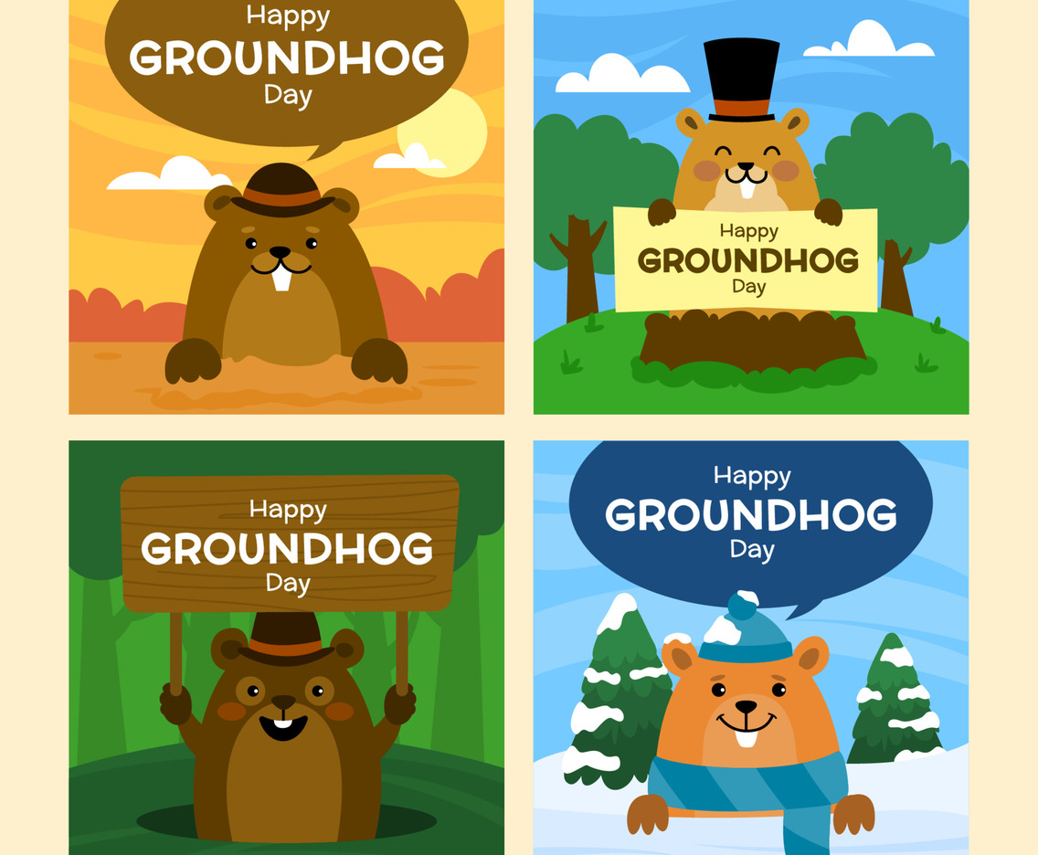 Set of Groundhog Day Social Media Posts