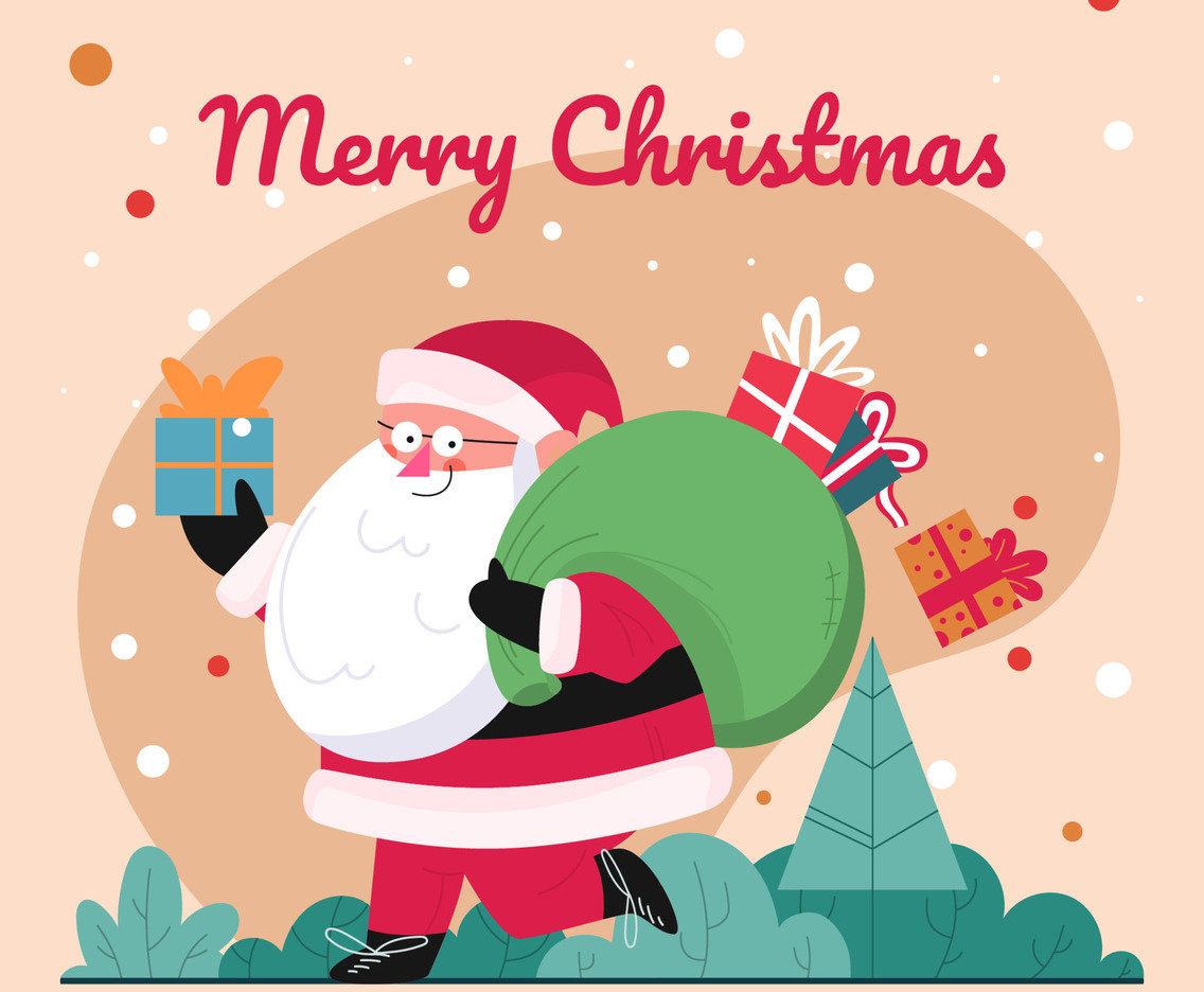 Santa Claus With His Gifts Bag Concept