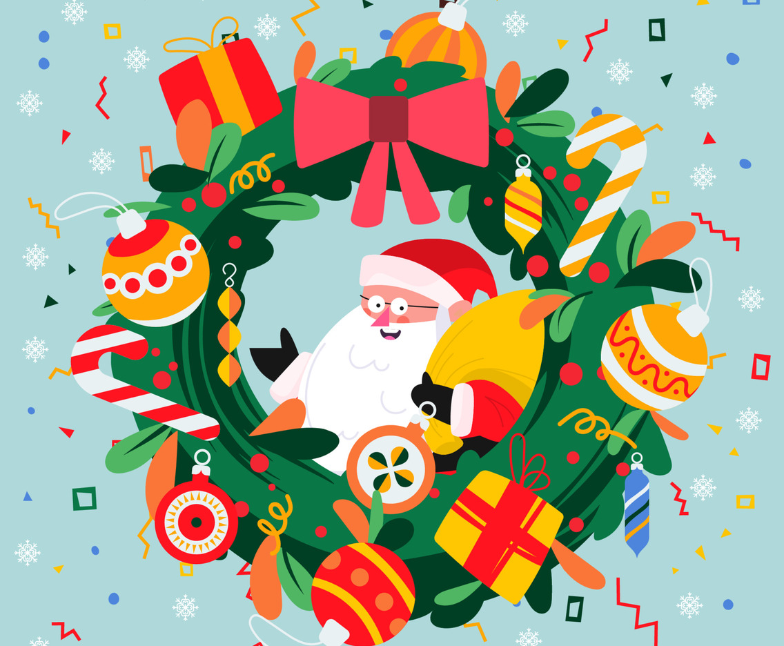 Santa Claus In A Christmas Wreath Border Concept