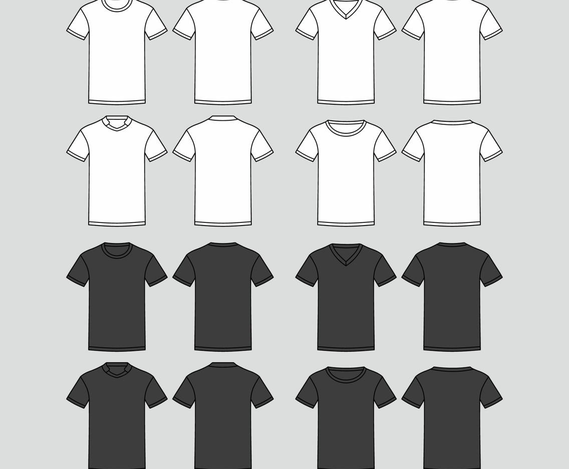 Short Sleeve T-Shirt Mock up Outline Template