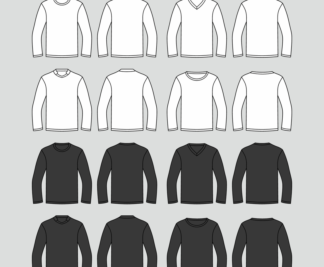 Long Sleeve T-Shirt Mock up Outline Template