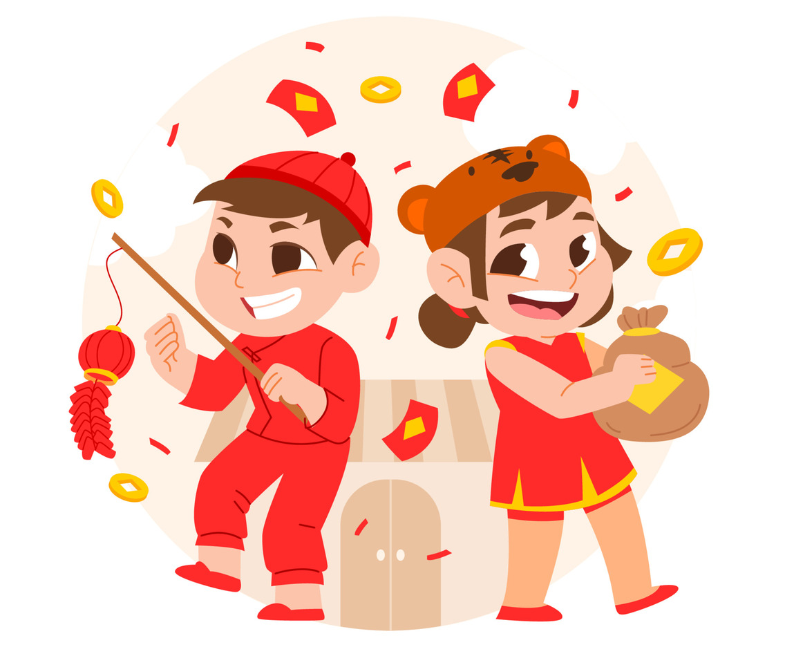 Chinese New Year Children with Lucky Money Bag