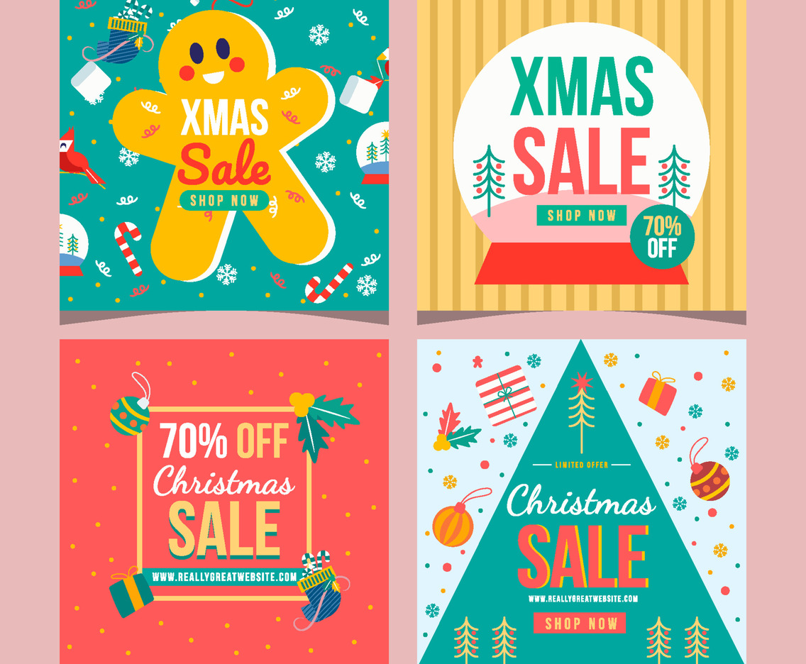 Colorful Christmas Sale Square Posts Concept