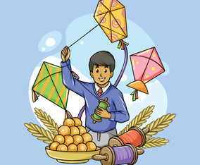 Boys Playing Kites on Makar Sankranti Day