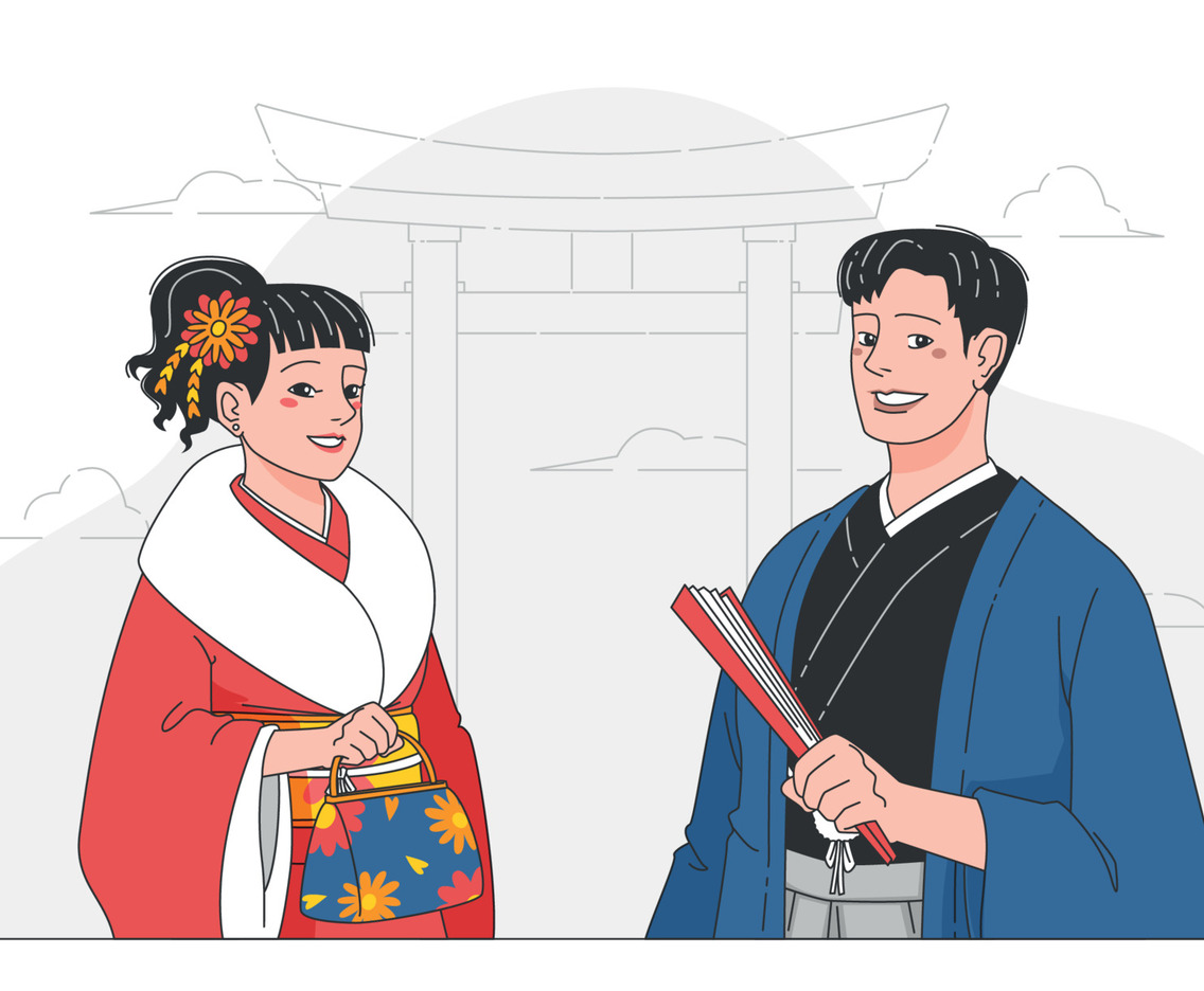 Young Japanese Couple Celebrate Coming of Age Day