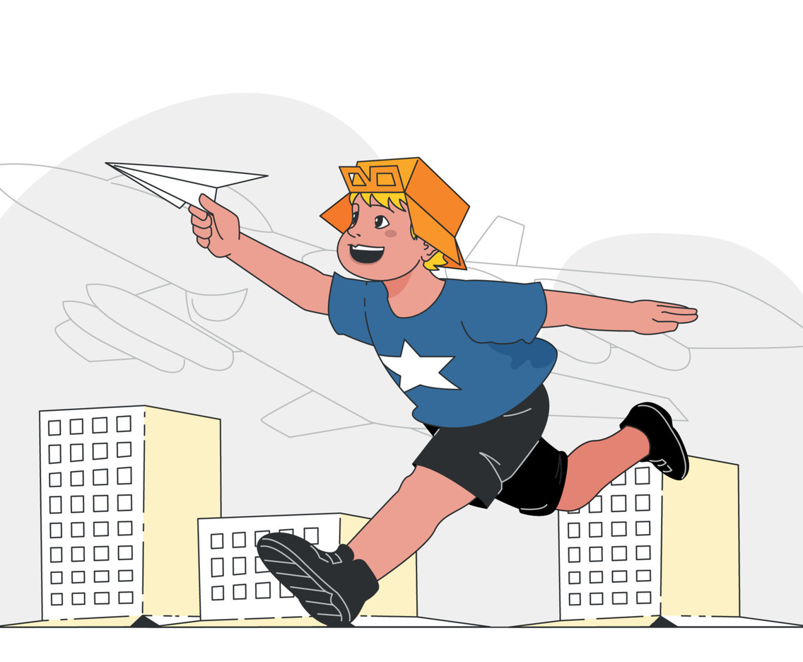 Boy Playing Paper Airplanes on Happy Children's Day