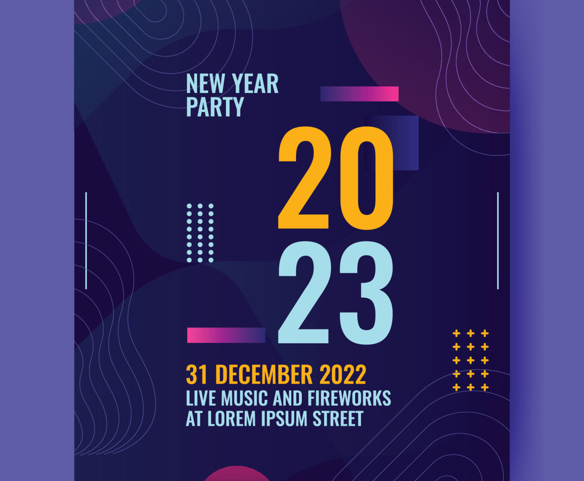 Poster of New Year Party with Dark Minimalist Neon Effect