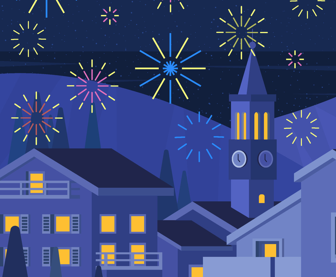 Firework Dance On Neighborhood Night Sky Concept