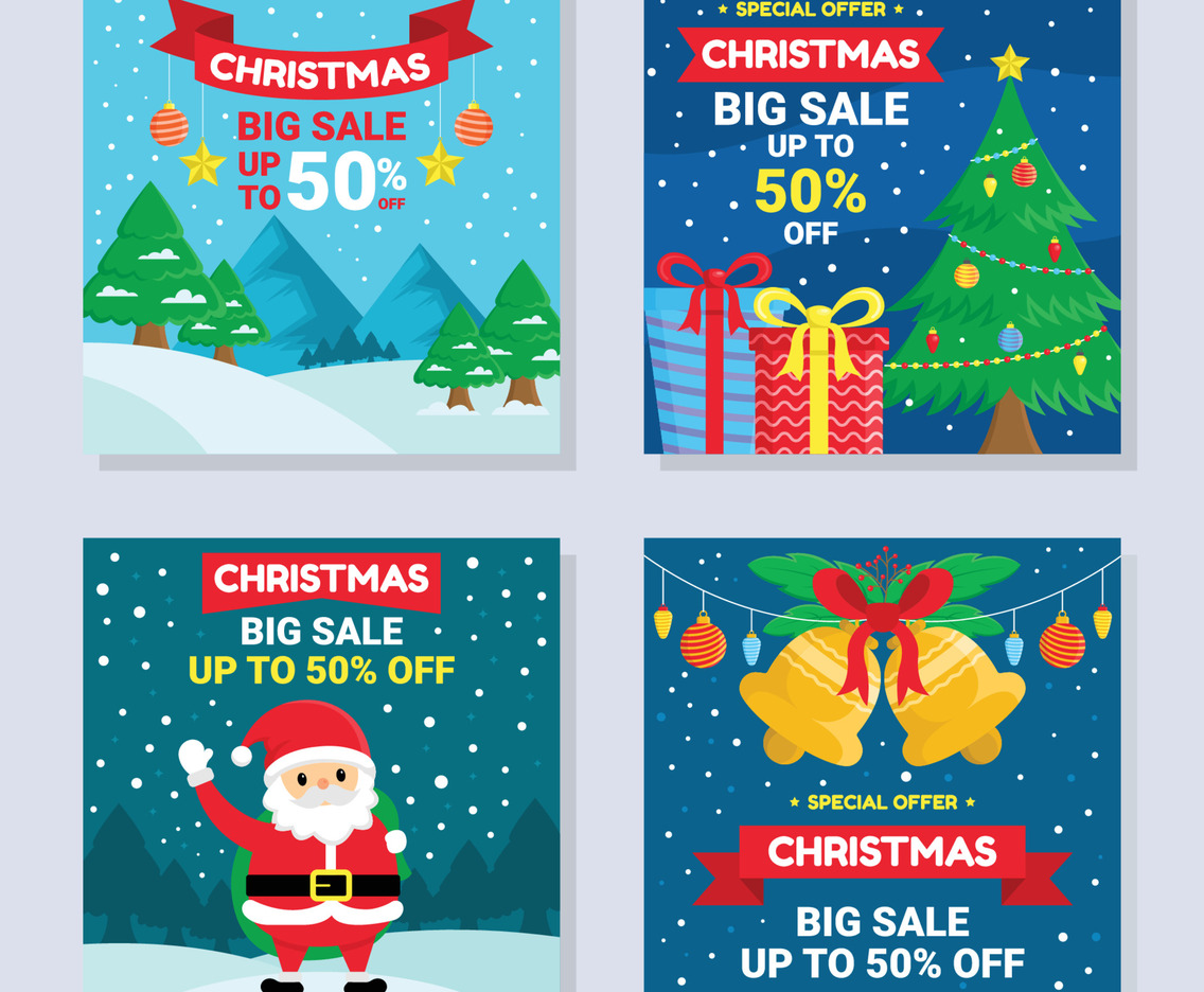 Set of Christmas Big Sale Social Media Post Template