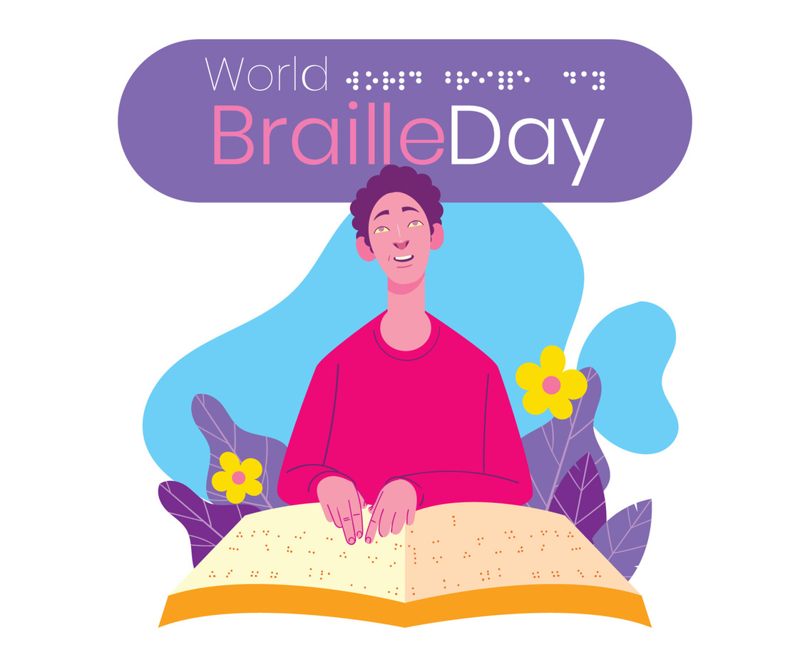 A Boy Reading Braille Book