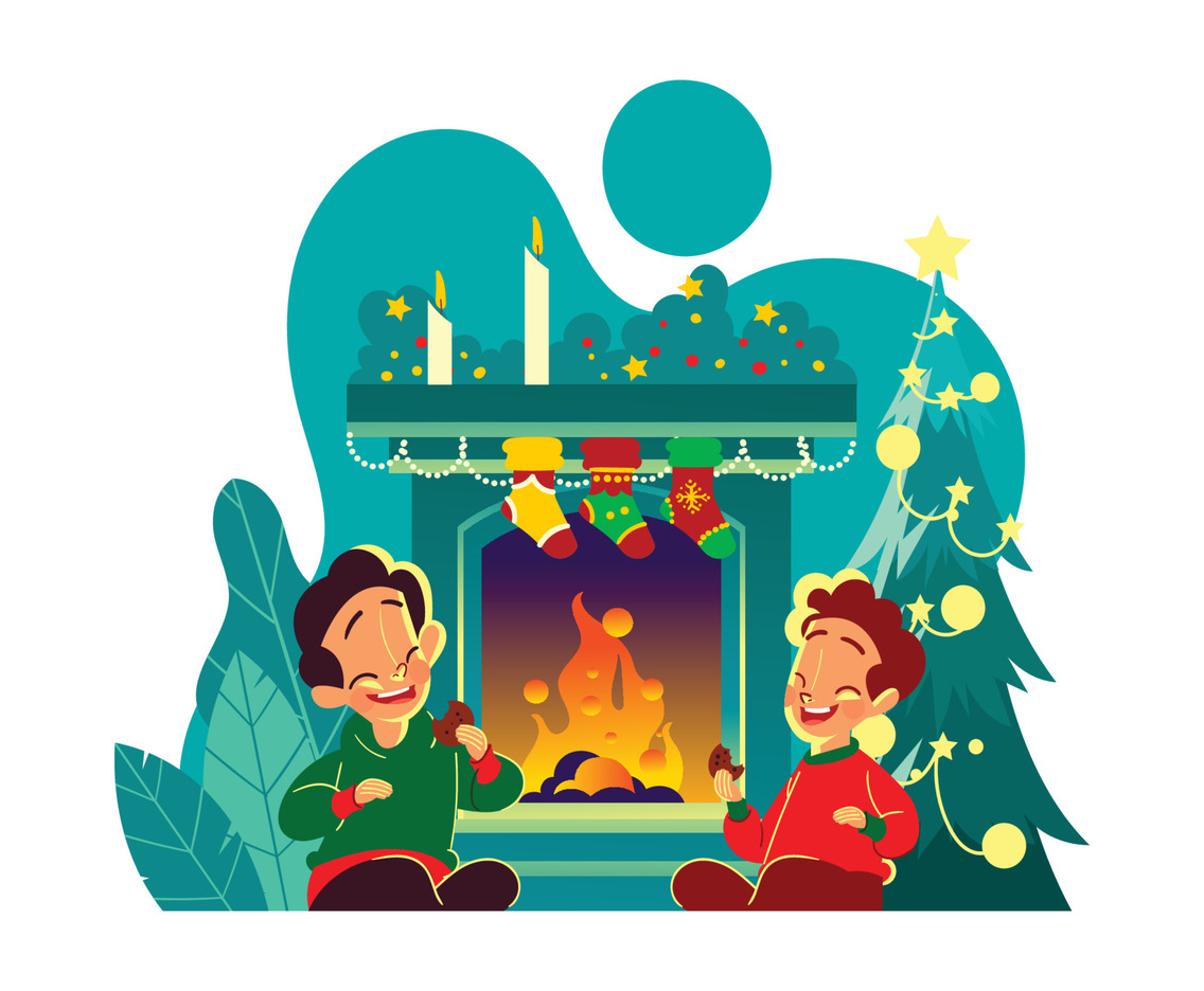 Happy Night with Best Friend Around Fireplace