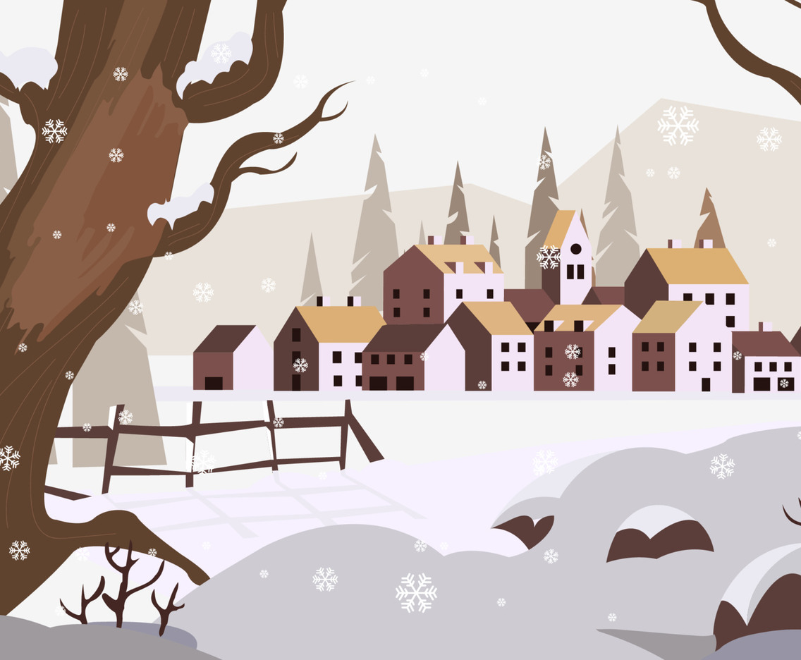 Winter On Suburbs With Mountain Background