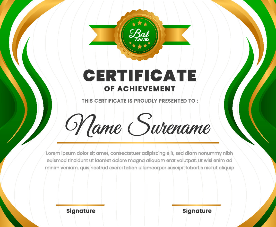 Green Professional Certificate Template with Gradient Style