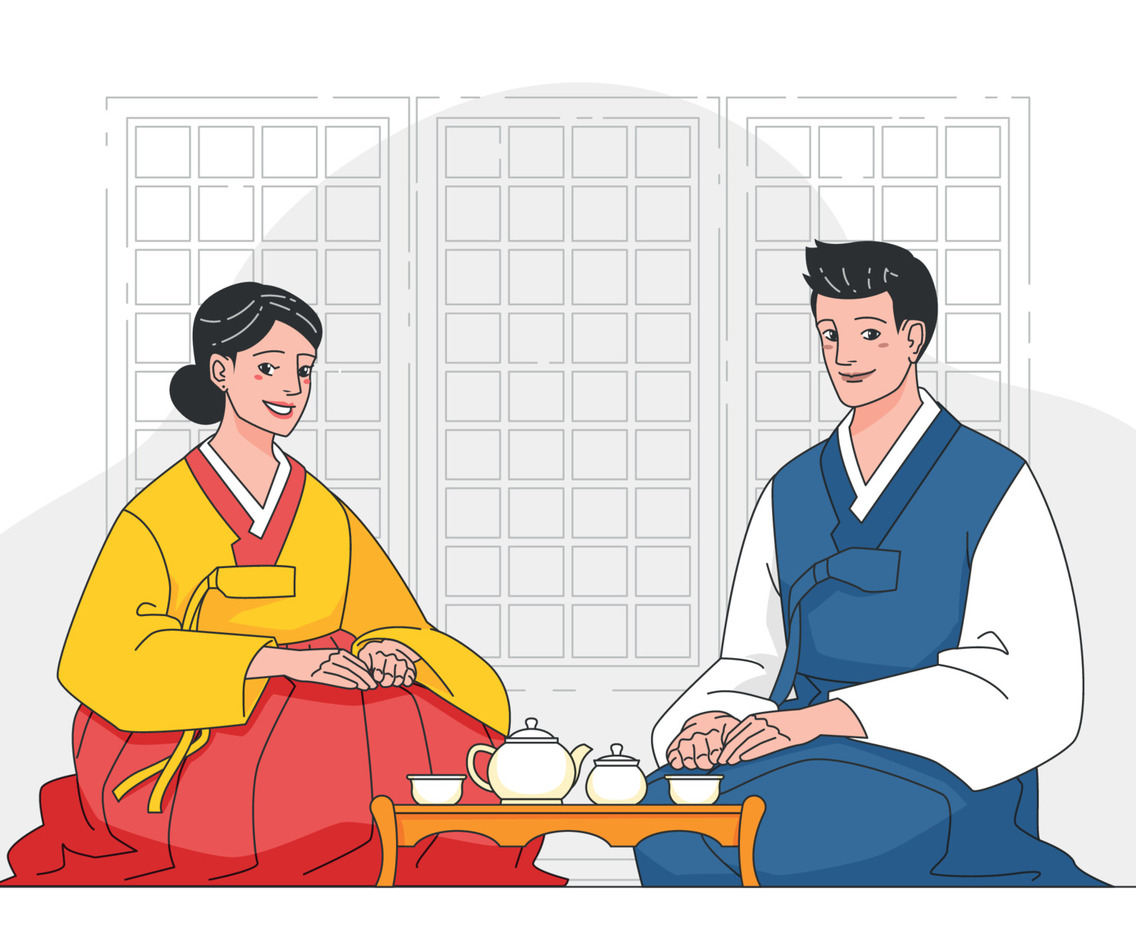 Couple Enjoying Tea Time at Seollal Moment