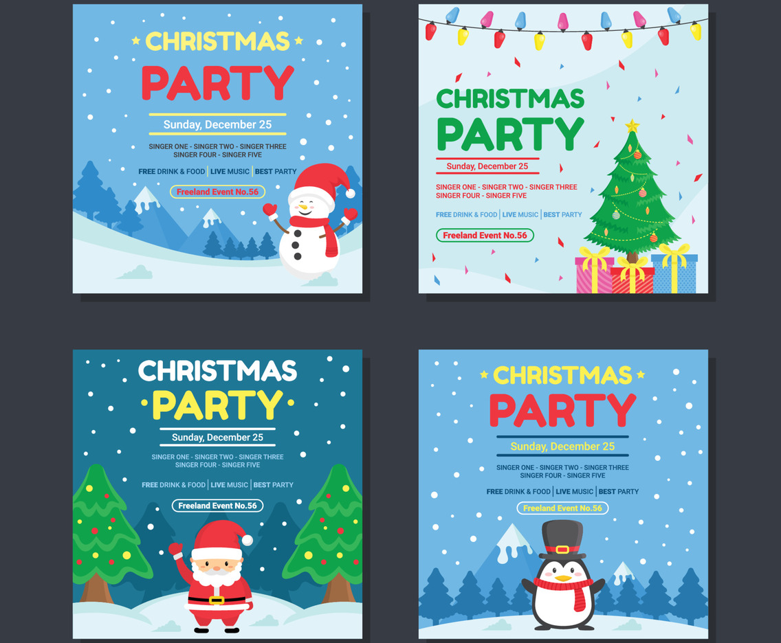 Set Of Christmas Party Social Media Post Templates