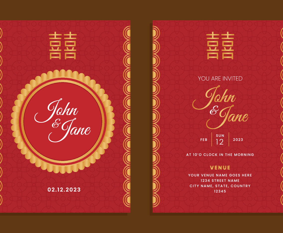 Stylish Luxury Chinese Wedding Invitation Template Vector Art