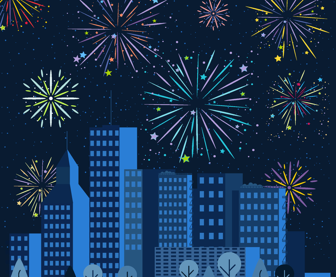 Colorful Fireworks On a Night Sky Concept