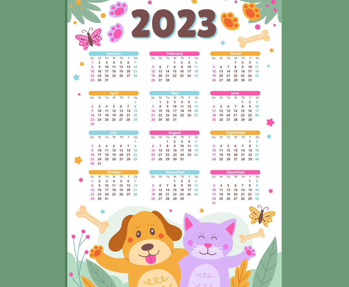 Cute Happy Animal Calendar 2023 Template