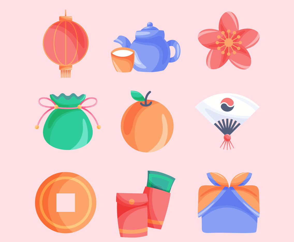 Seollal Korean New Year Hand Drawn Icon Collection