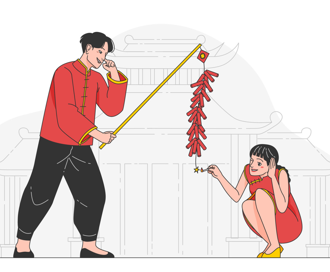 Couple Playing Firecrackers on Chinese New Year