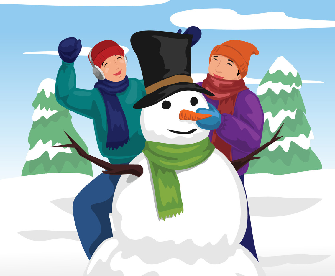 Two Teenagers Making Snowman