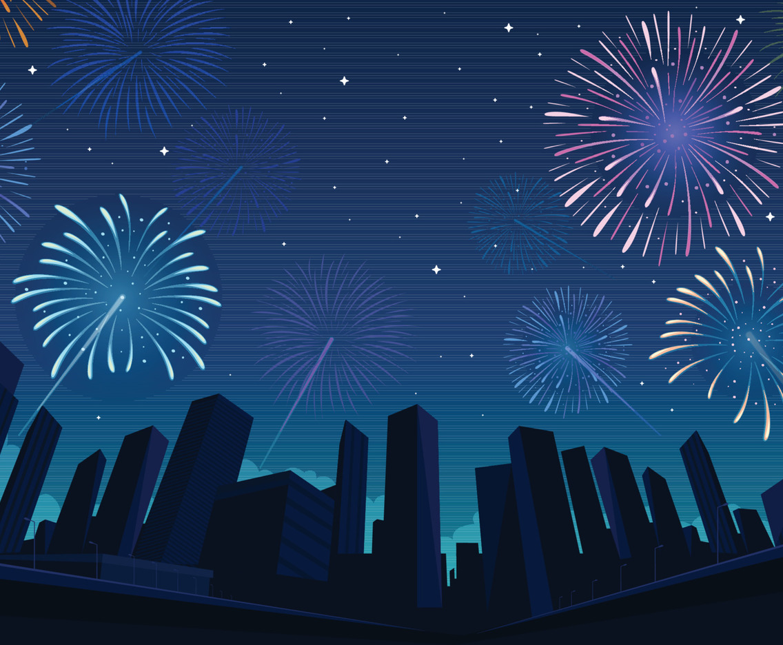 Firework Celebration With City Sky Background