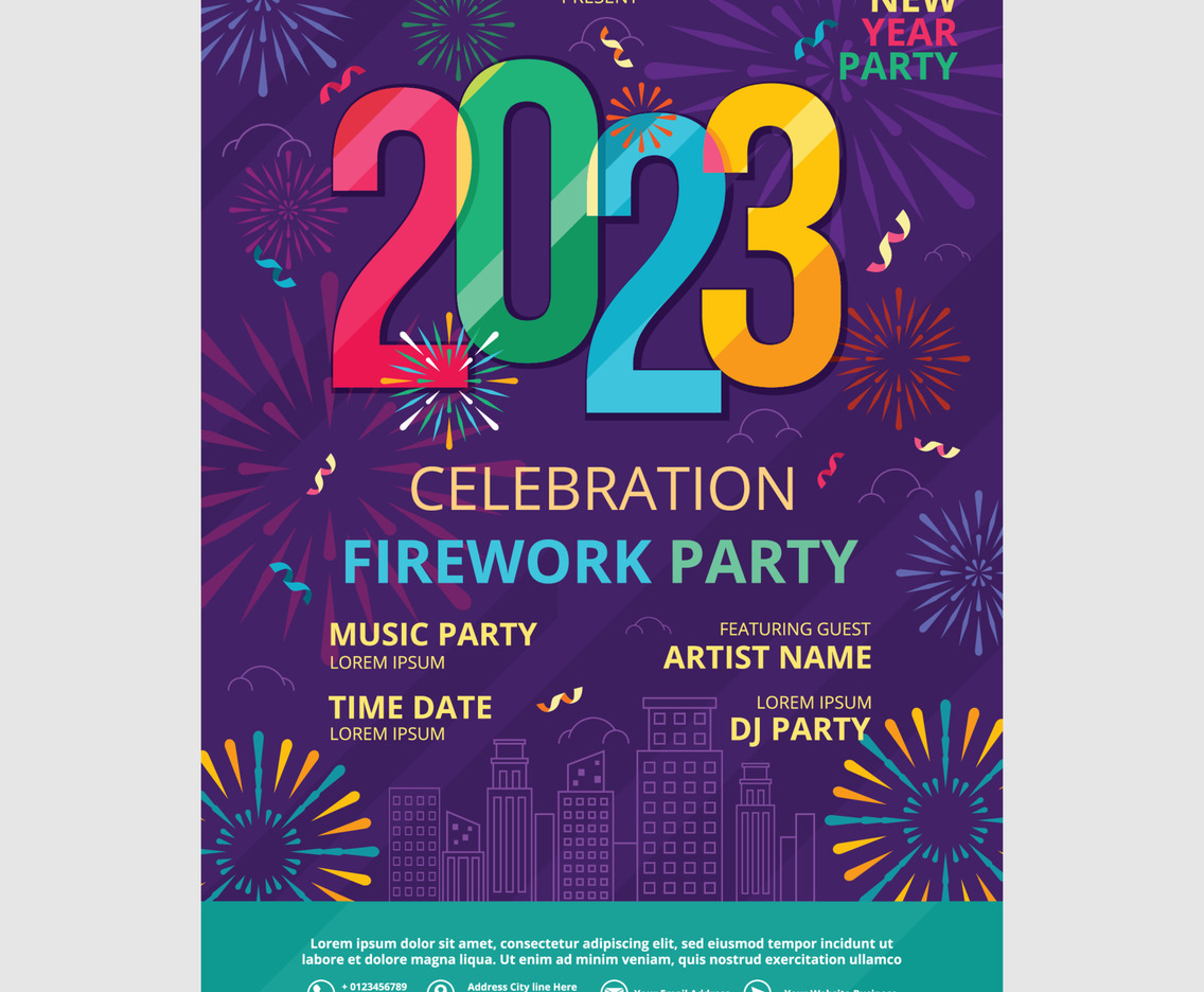 New Year Party 2023 with Firework Background
