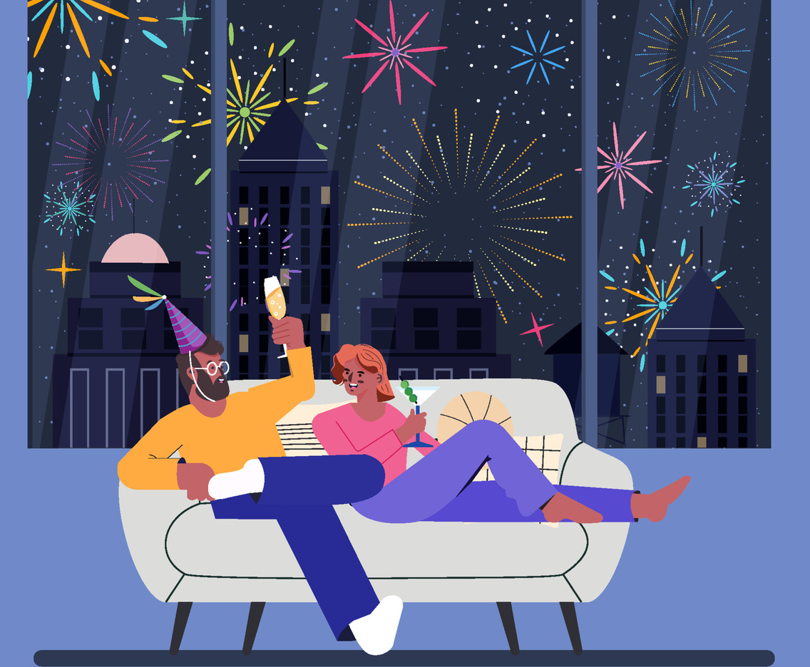 Man And Woman Celebrate New Year's Eve Concept
