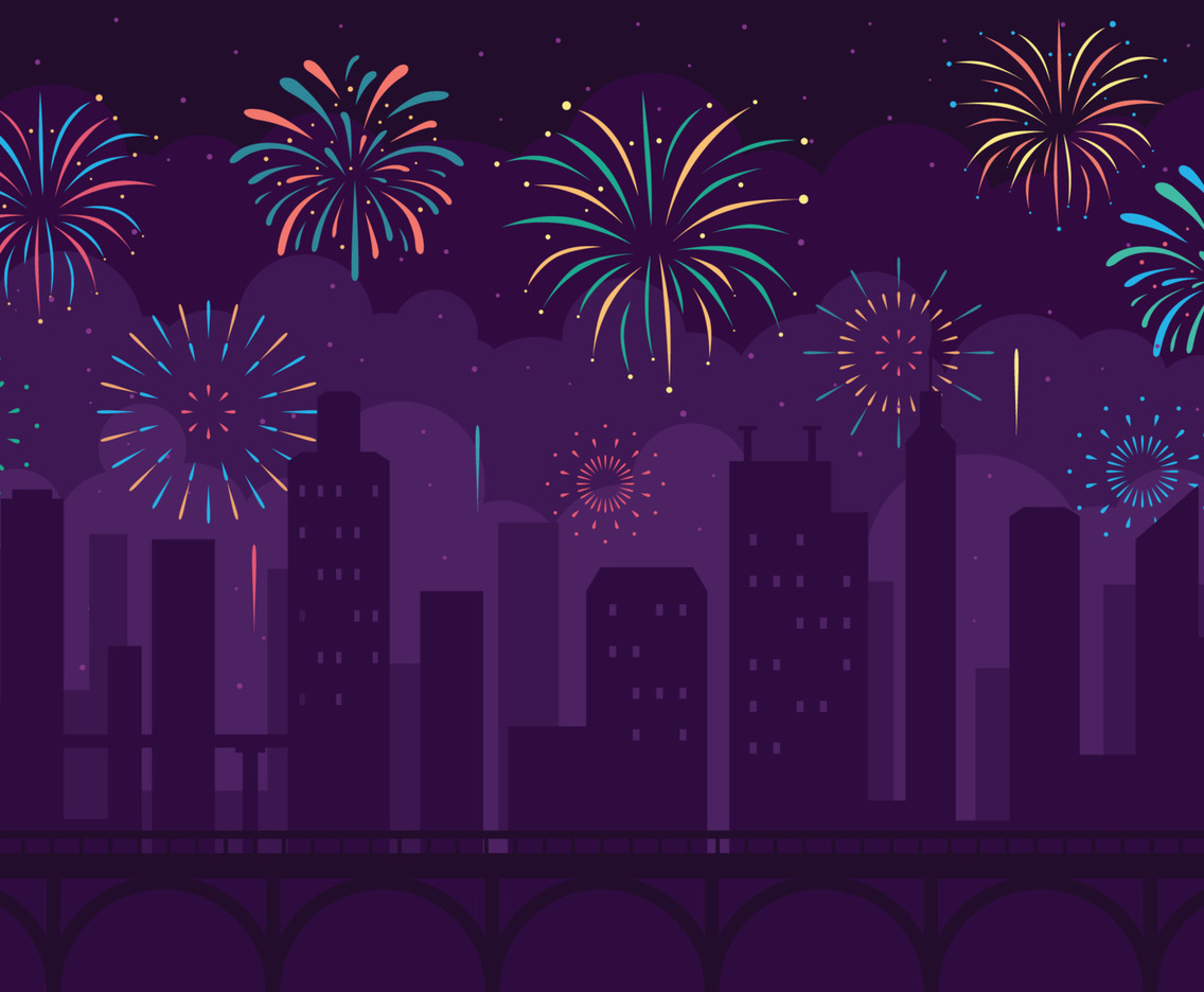 Firework In The Cityscape Silhouette