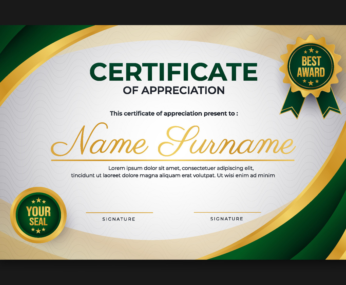 Appreciation Certificate Green Modern Template