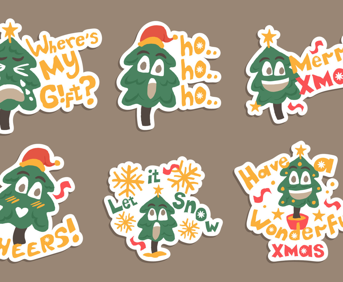 Playful Cartoon Christmas Tree Greeting Sticker