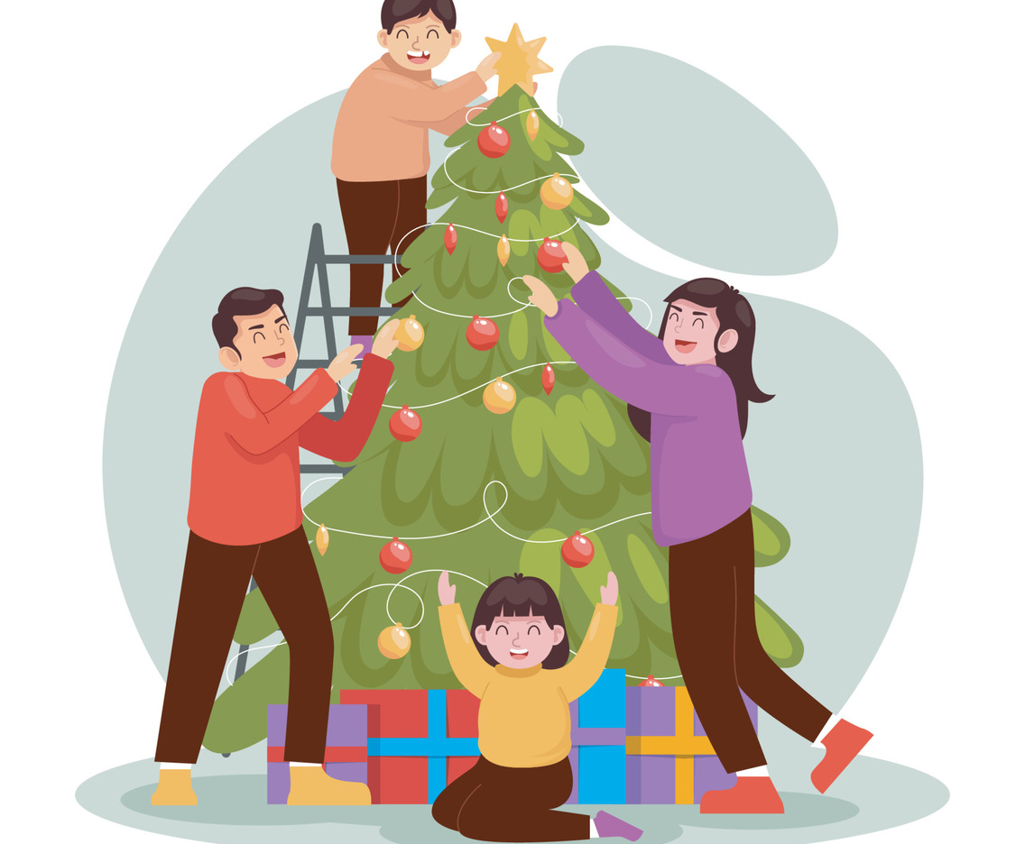 Family Decorating Christmas Tree