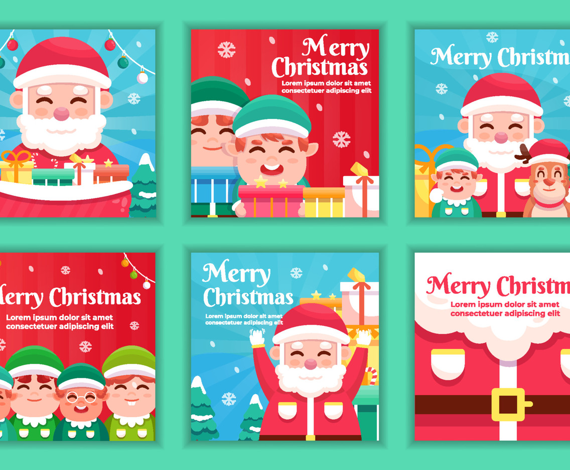 Cute Santa Claus And Helpers Social Media
