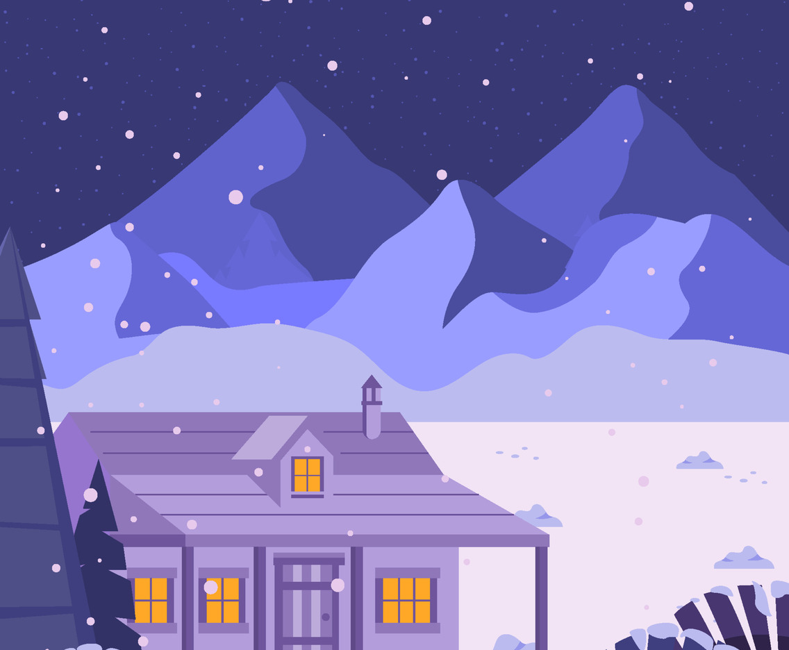 Wooden Hut in The Snowy Winter Concept