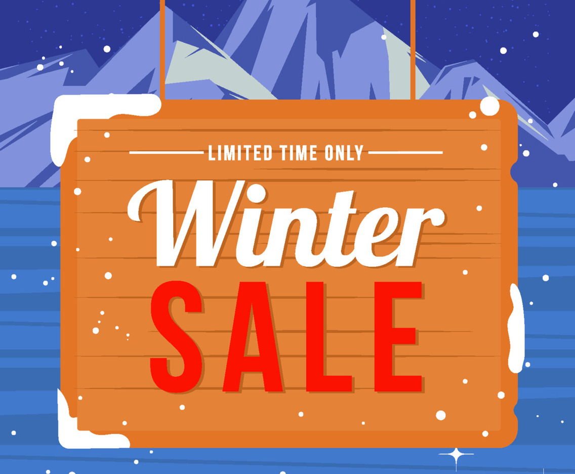 Night Winter Sale With Mountain Stars Concept