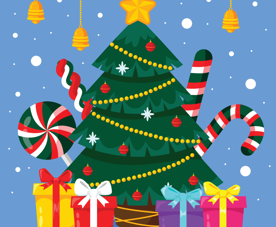 Christmas Tree with Gifts and Candies Concept