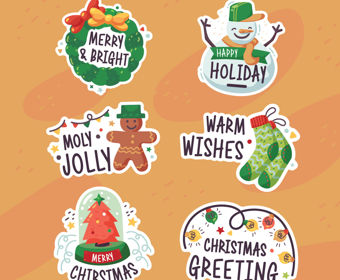 Christmas Chirdren Greeting Cards and Stickers Collection