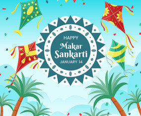 Makar Sankranti Celebration with Kite and Confetti