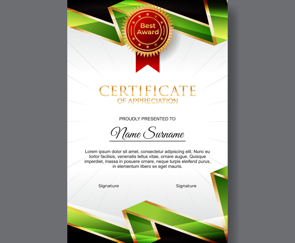 Green Profesional Certificate of Appreciation Template