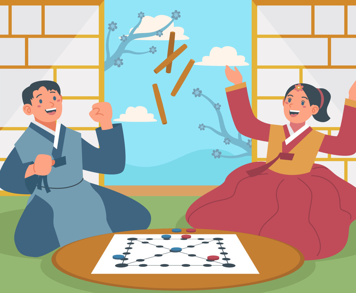Couple Happily Playing Yut Nori Games on Seollal Day