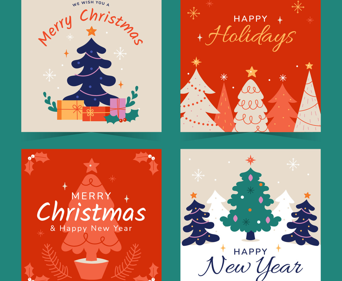 Merry Christmas and Happy New Year Greeting Cards