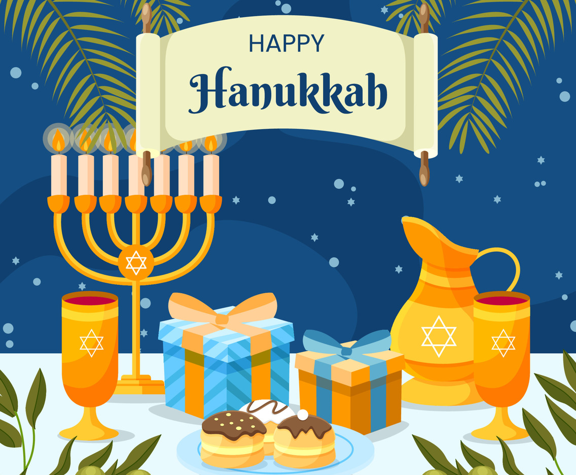 Hanukkah Celebration with Menorah and Gifts