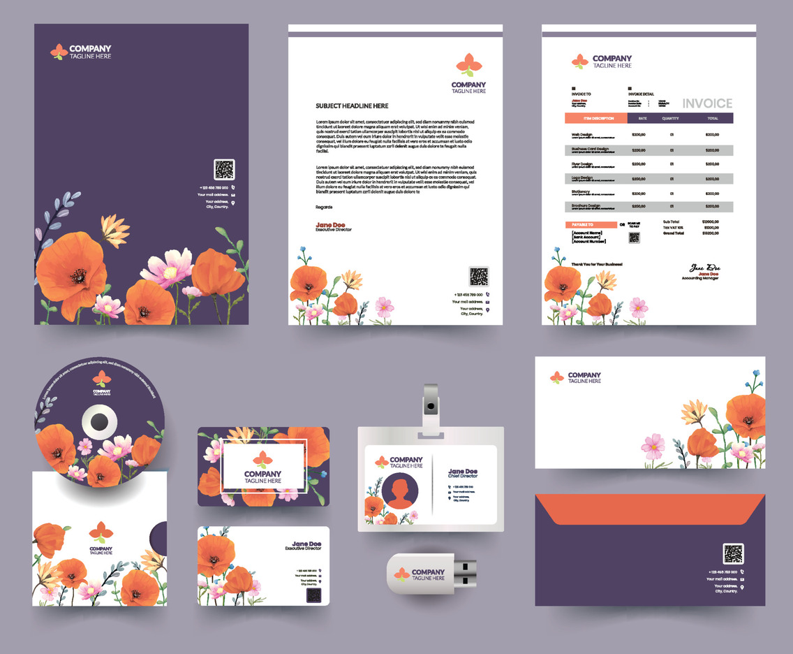 Floral Theme Business Kit Template