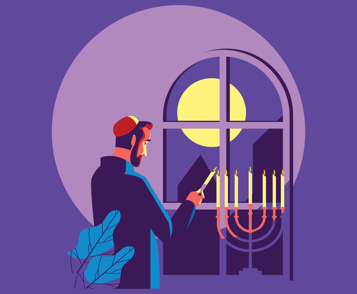 A Man Praying in Hanukkah Night