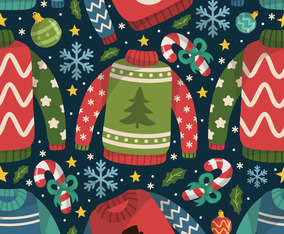 Ugly Sweaters Doodle Hand Drawn Seamless Patern Background
