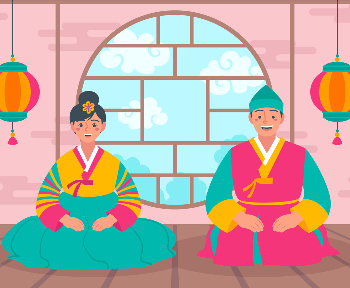 Young Couple Welcoming on Seollal Season