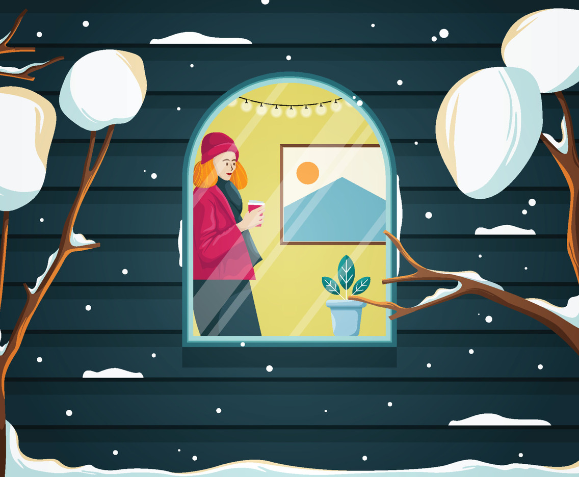 Illustration of A Woman And Coffee in Winter