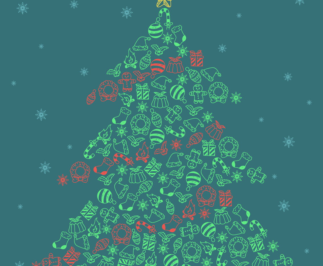 Hand Drawn Icon in Shape of Christmas Tree